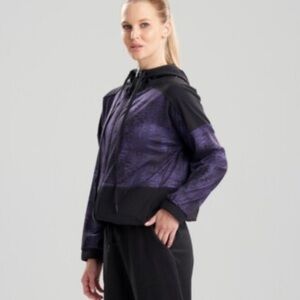 Women's Black and Purple Hooded Full Zip Jacket by Josie Natori